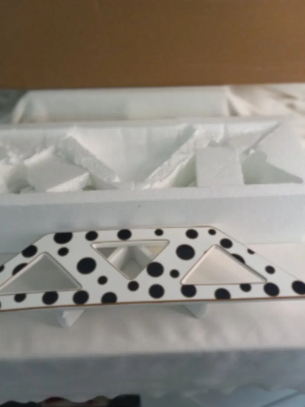 Triangle Divided Serving Tray Set of 3 w/ Stand Black White Polka Dot Porlien